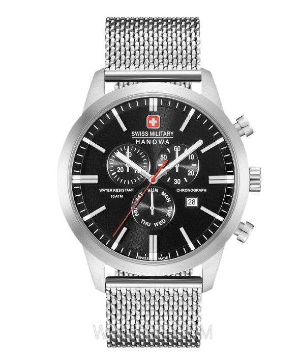 Swiss Military Hanowa Chrono Classic Silver Mesh Black Dial For Men | 3308.04.007 | Watch | Watches | Gifts