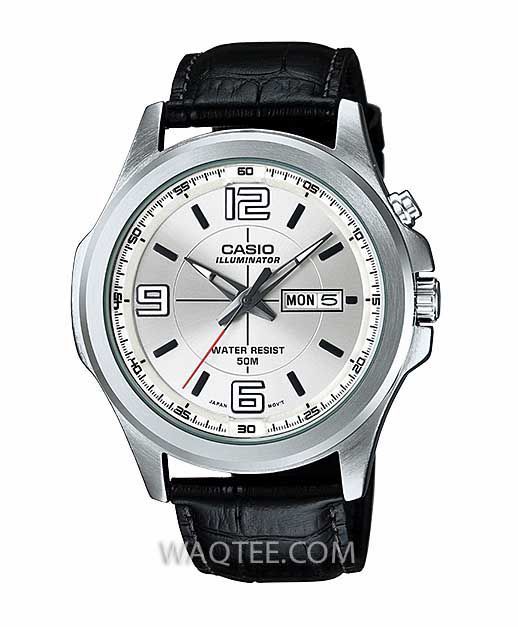 Casio Variations Black Leather With Day & Date for Men | Watch | Watches | Gifts