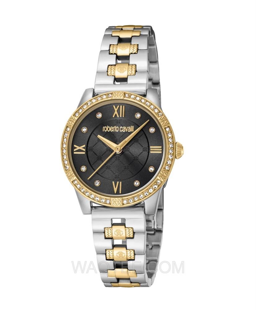 Roberto Cavalli Docile Silver & Golden St. Steel Black Dial For Women | RC5L032M0095 | ساعة يد | ساعات | هدايا