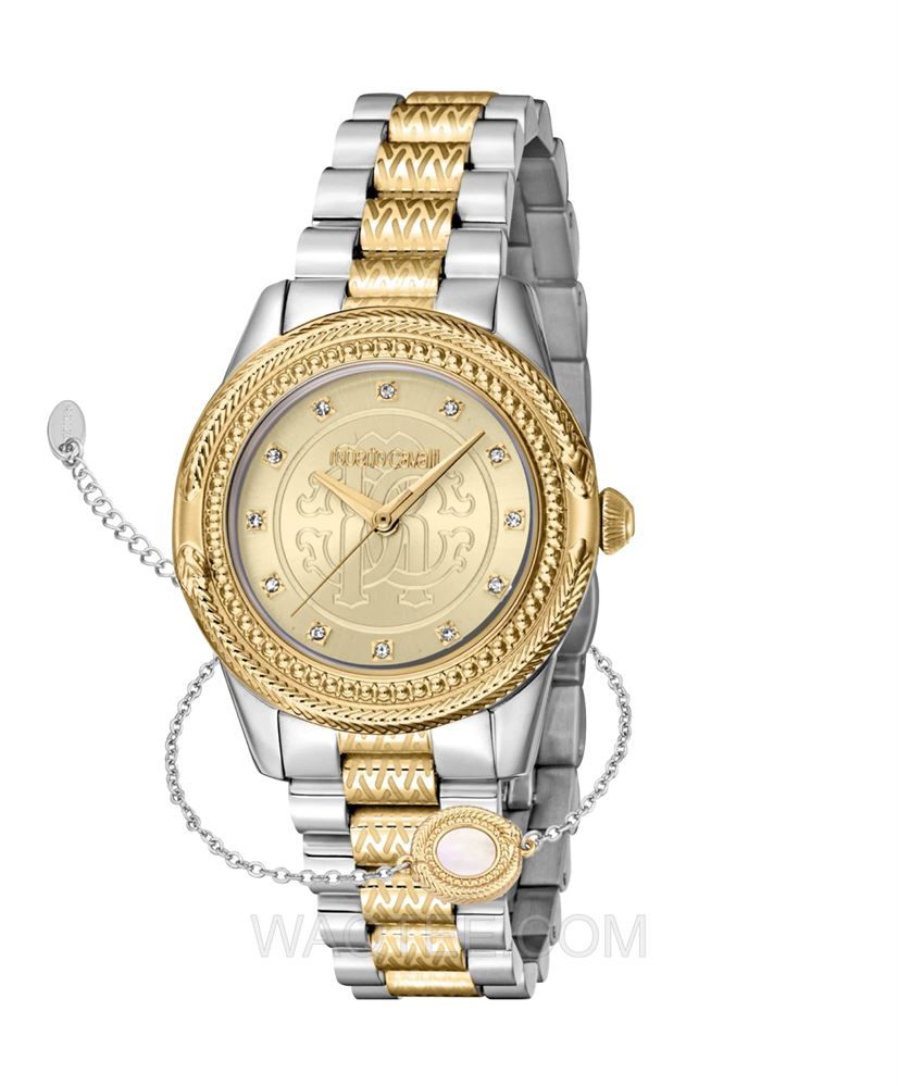 Roberto Cavalli Foggia Silver & Golden St. Steel Golden Dial For Women | RC5L063M0085 | ساعة يد | ساعات | هدايا