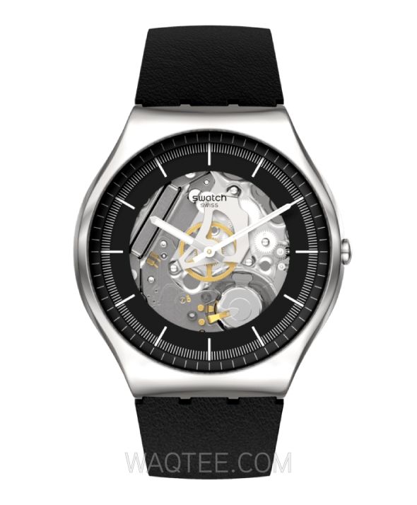 Swatch Black Sketlon Black Leather Black Dial For Men | SS07S115 | ساعة يد | ساعات | هدايا