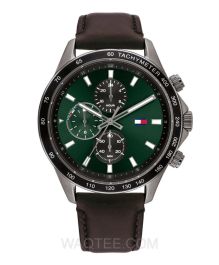 Tommy Hilfiger Miles Brown Leather Green Dial For Men 1792017