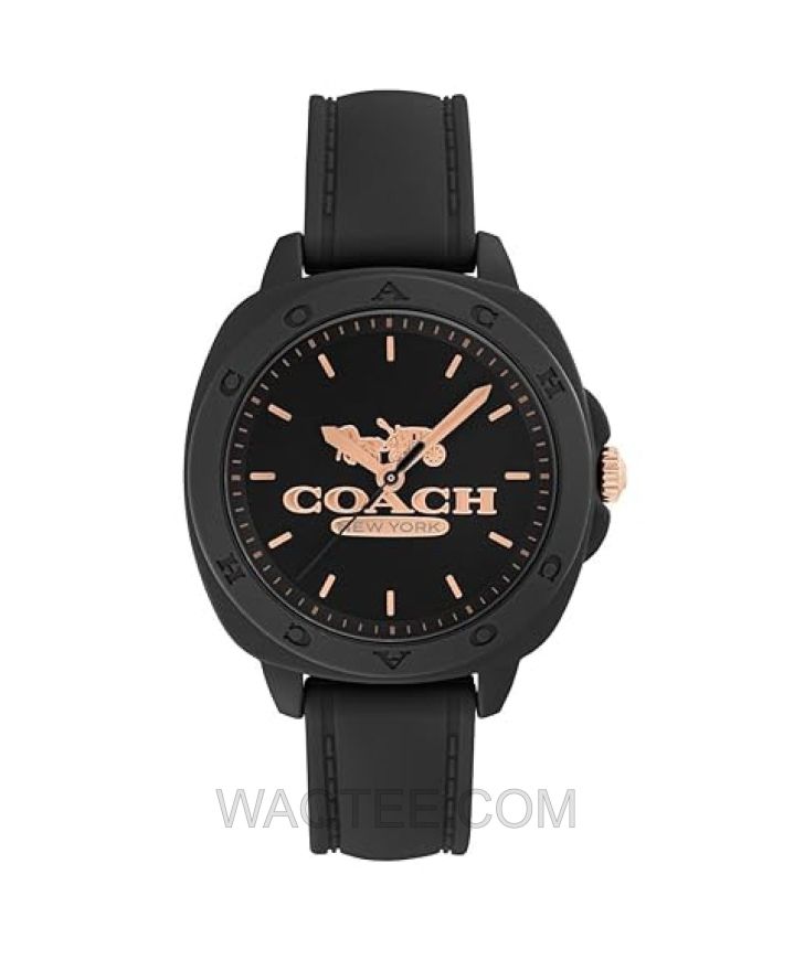 Coach kitt Black Rubber Black & rosegold Dial For women