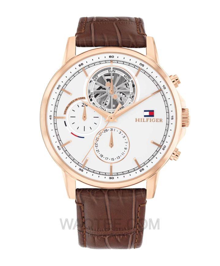 Tommy Hilfiger Stewart Brown Leather White Dial For Men