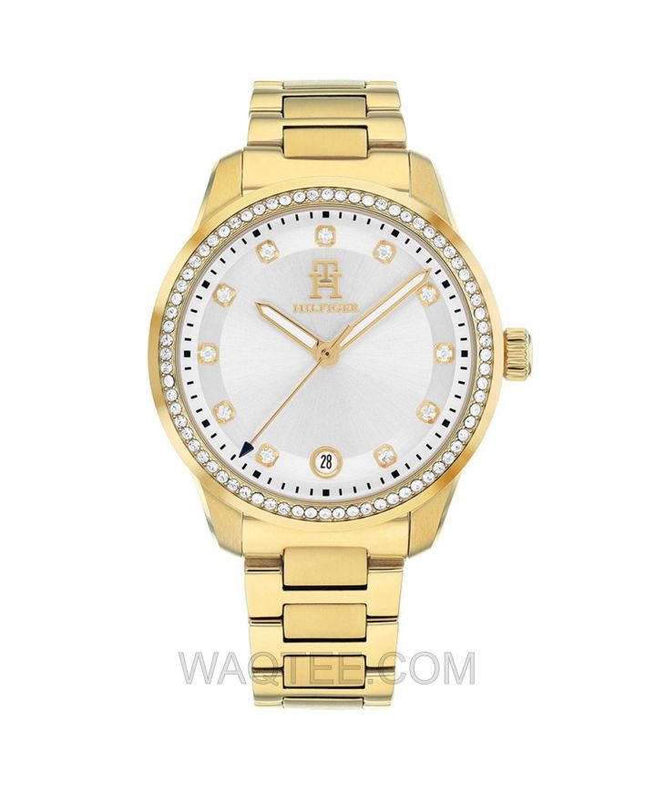 Tommy Hilfiger H85 Crystals Golden St. Steel Silver Dial For Women