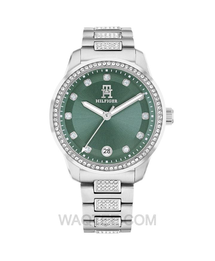Tommy Hilfiger H85 Crystals Silver St. Steel Mint Green Dial For women