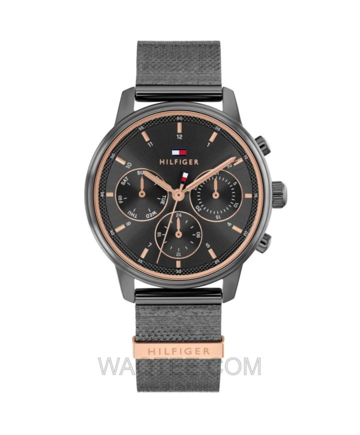 Tommy Hilfiger Blake Gun Metal Mesh St. Steel Black Dial For Women