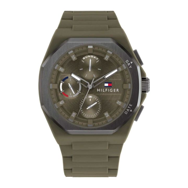 Tommy Hilfigher Neo Army Green Rubber Army Green Dial For Men