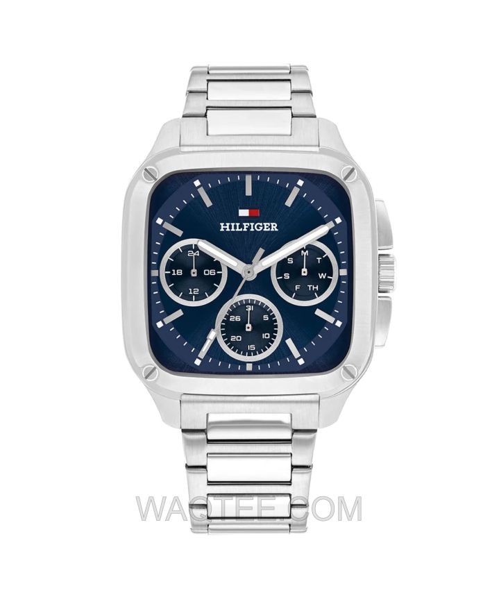 Tommy Hilfiger Herald Silver St. Steel Leather Dark Blue Dial For Men
