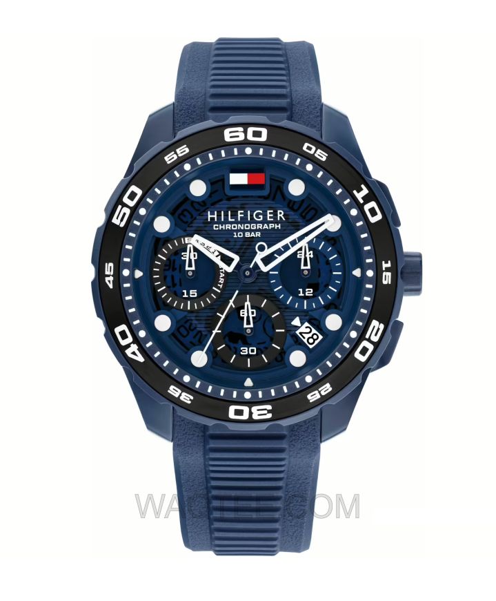 Tommy Hilfiger Chronograph Dark Blue Rubber Dark Blue Dial For Men