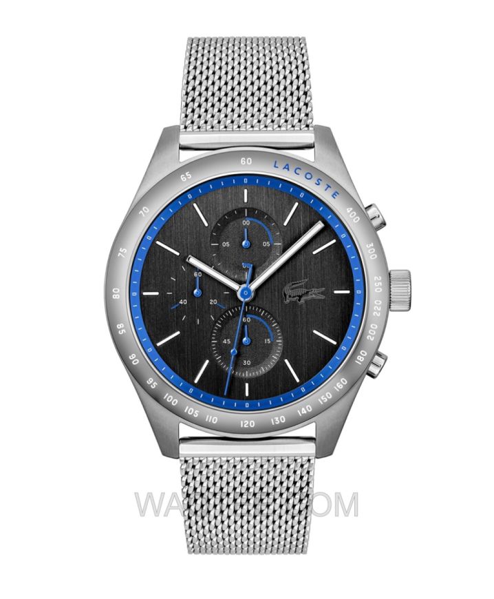 Lacoste Apext Silver Mesh St. Steel Black Dial For Men 