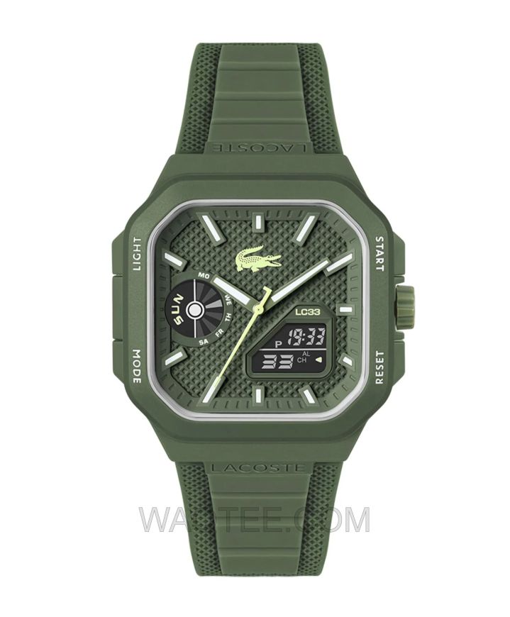 Lacoste L33 Square Army Green Rubber Army Green Dial For Men