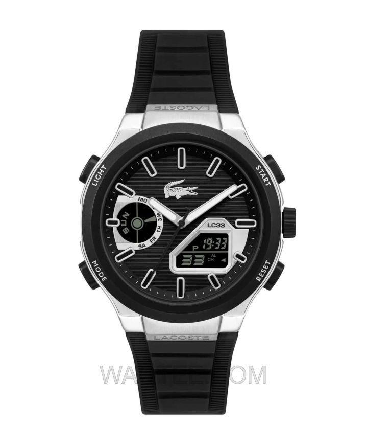 Lacoste LC33 Black Rubber Silver St. Steel For Men