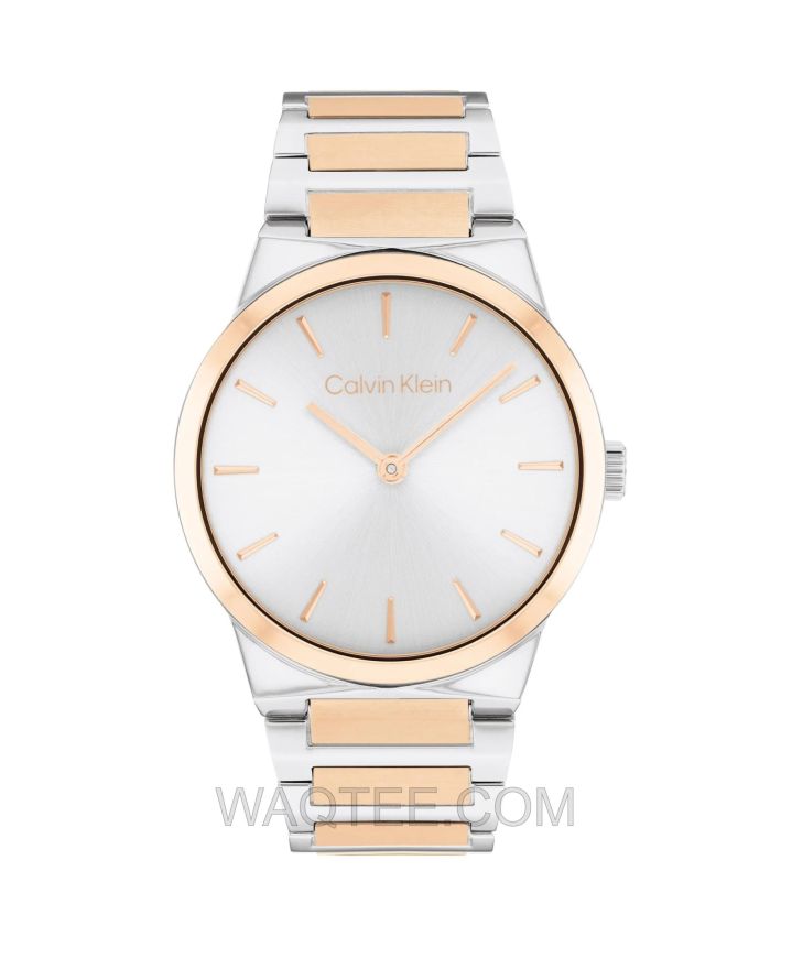 Calvin Klein CK Linear Elegance Silver & Rosegold St. Steel Silver Dial For Women