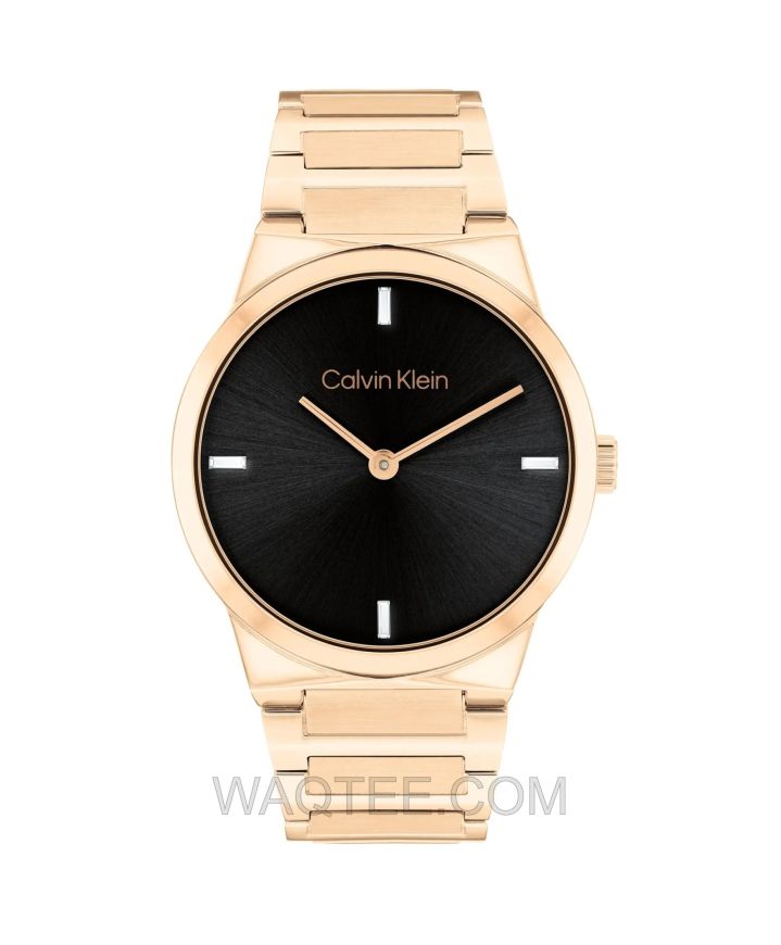 Calvin Klein CK Linear Elegance Rosegold St. Steel Black Dial For Women