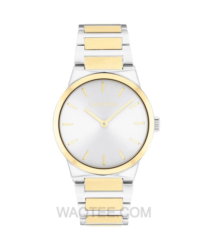 Calvin Klein CK Linear Elegance Silver & Golden S. Steel Silver Dial For Women