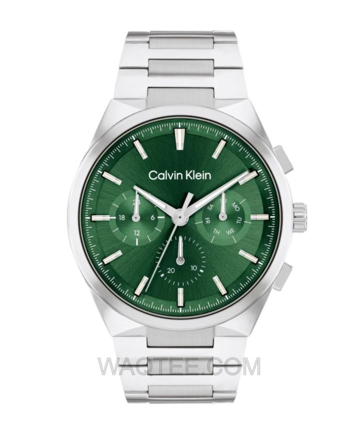 Calvin Klein CK Distinguish multifunction Silver St. Steel Green Dial For Men
