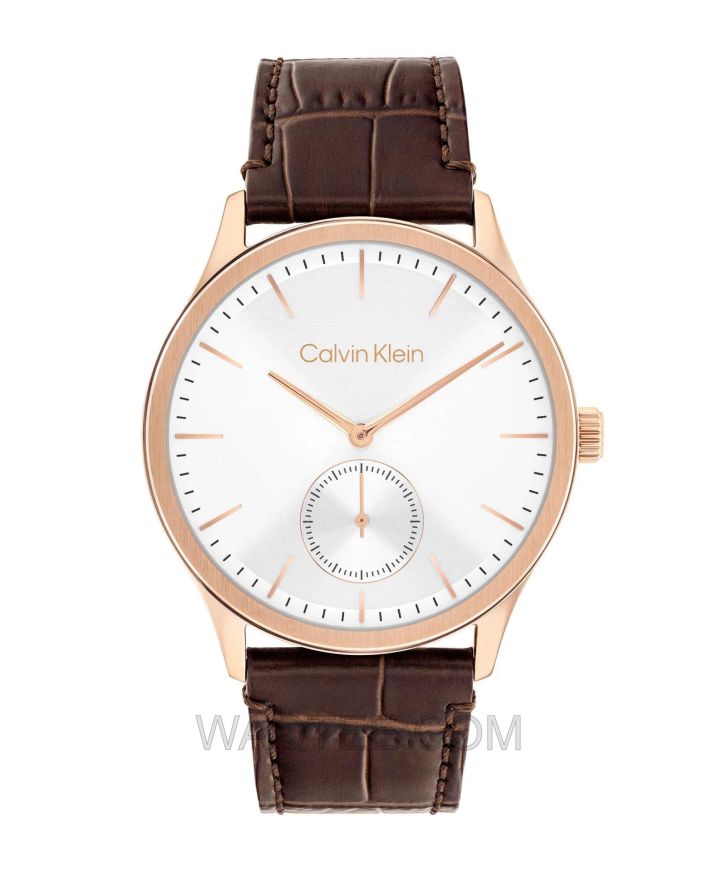 Calvin Klein Tailored Brown Leather Silver Dial For Men