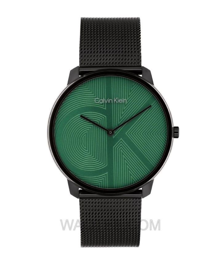 Calvin Klein CK Iconic Black Mesh St. Steel Green Dial For Men