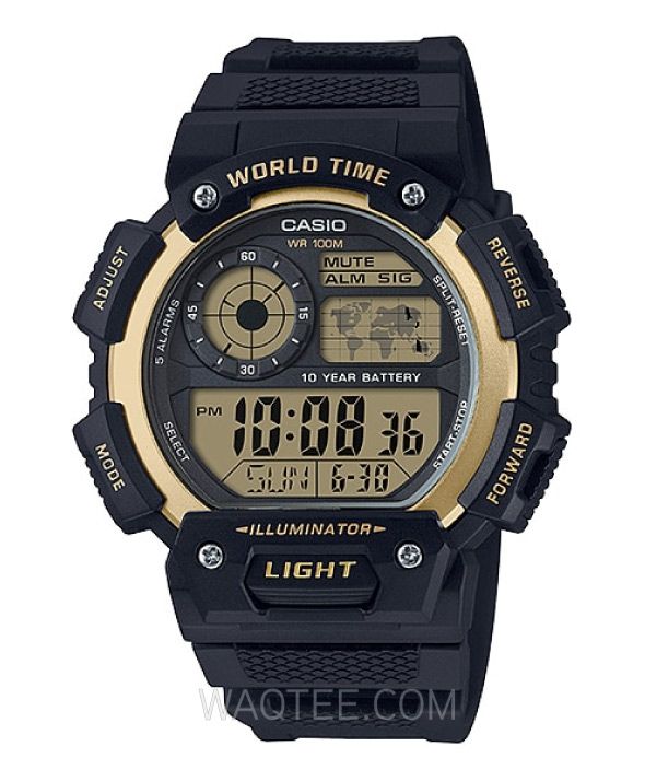 Casio Digital Illuminator World Time Black Rubber For Men 
