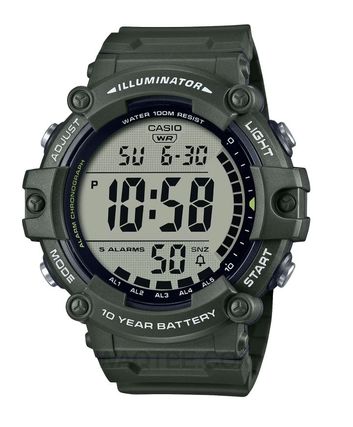 Casio Digital Illuminator Army Green Rubber World Time For Men  