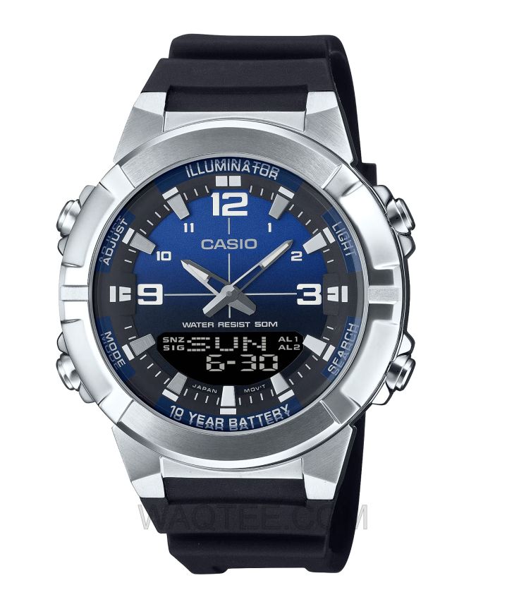 Casio AMW-870A Black Rubber Dark Blue Dial For Men
