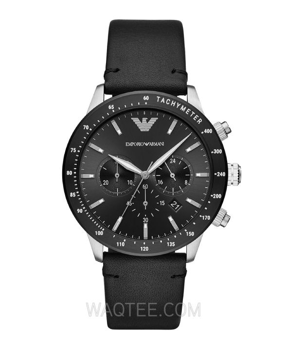 Emporio Armani Mario Chrono Black Leather Black Dial For Men
