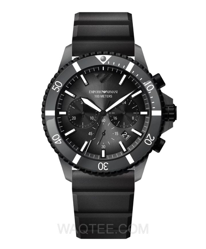 Emporio Armani Chronograph Black Rubber Metallic Grey Dial For Men