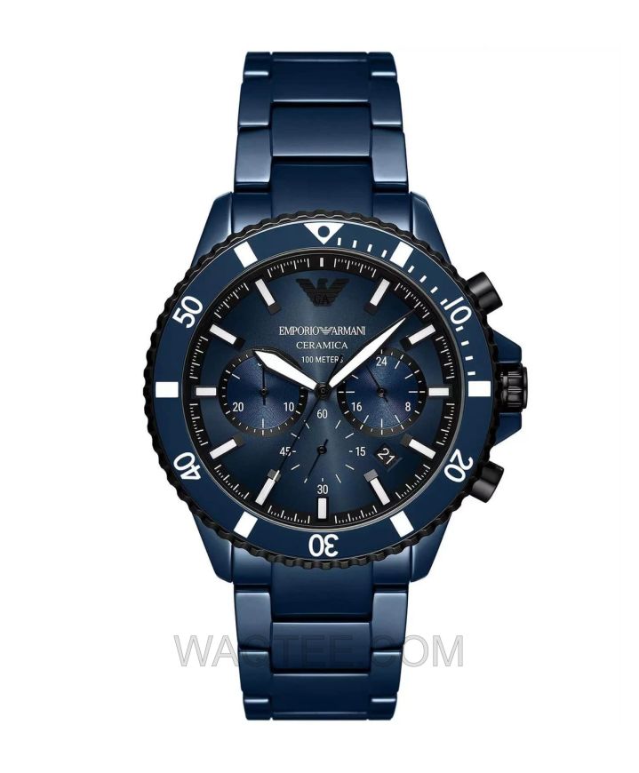 Emporio Armani Chronograph Diver Dark Blue Ceramic Dark Blue Dial For Men