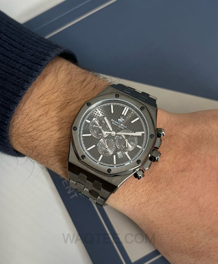 B.H. Polo Club Frederick  Dual Time Gun Metal St.Steel Grey Dial For Men