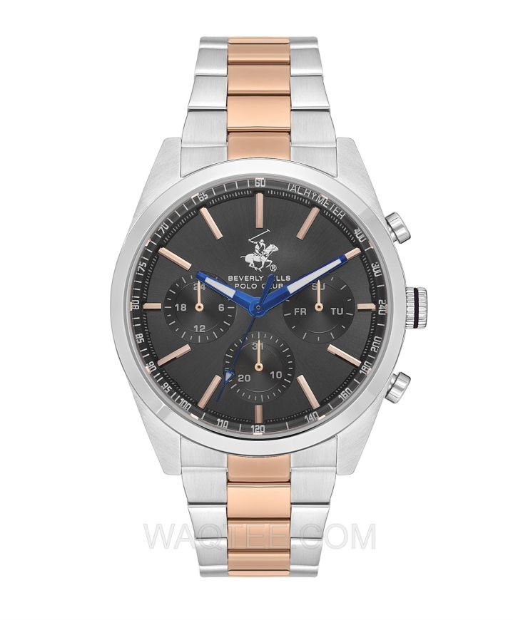 B.H. Polo Club Davis Multifunction Silver & Rosegold St. Steel Gun metal Dial For Men