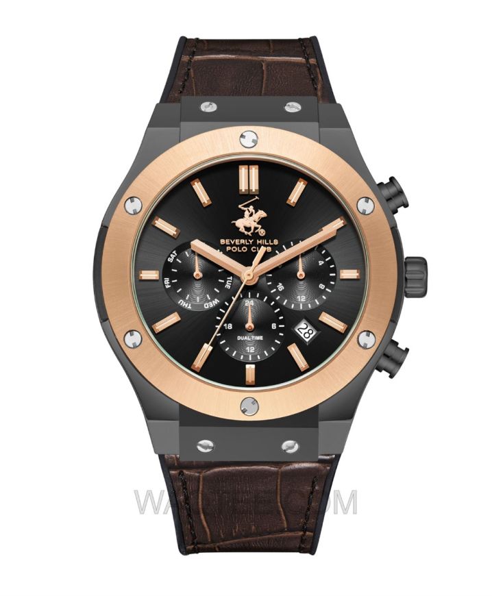 B.H. Polo Club Andreas Multifunction Brown Rubber Black Dial For Men 