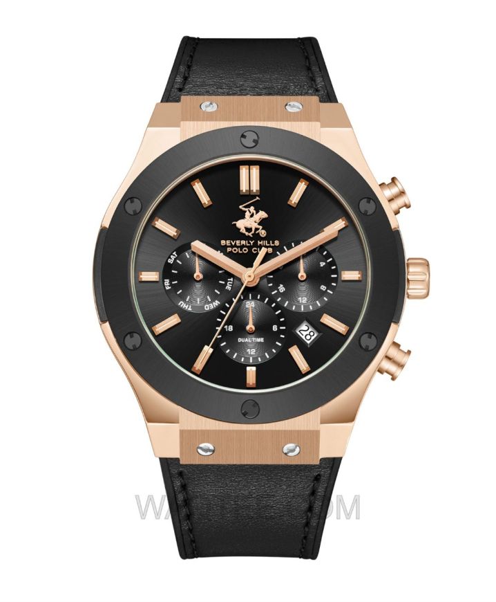 B.H. Polo Club Andreas Multifunction Black Rubber Black Dial For Men 
