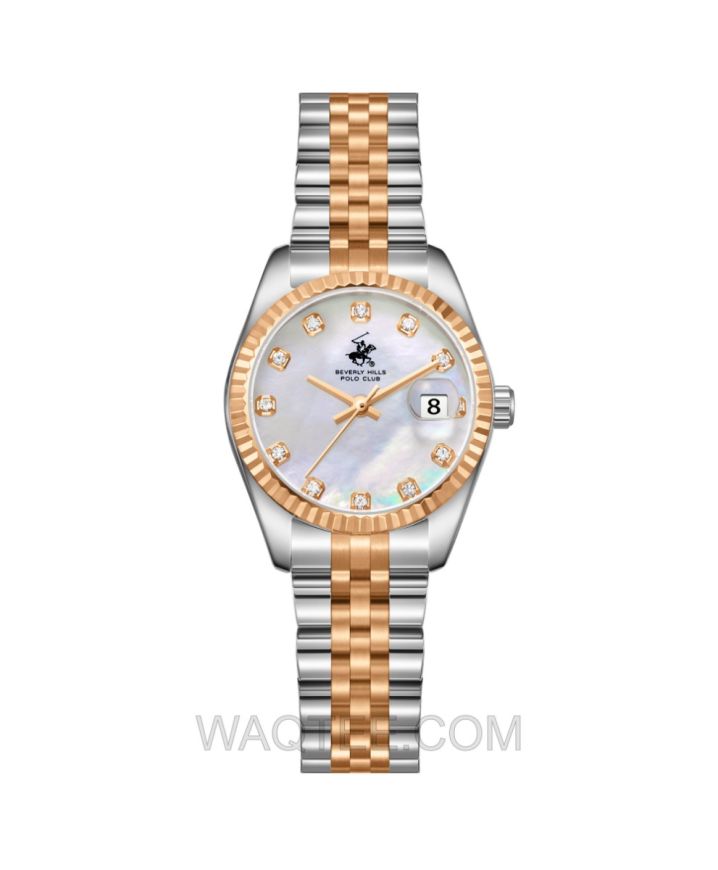 B.H. Polo Club Cornelia Silver & Rosegold St. Steel White MOP Dial For Women