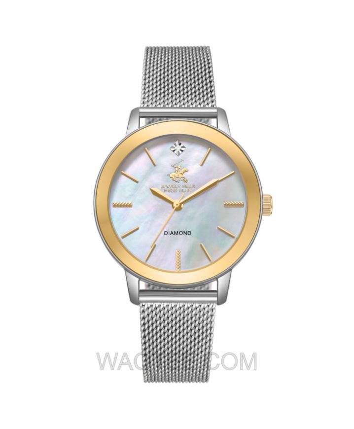B.H. Polo Club Regina Silver & Golden Mesh St. Steel  White MOP Dial For Women