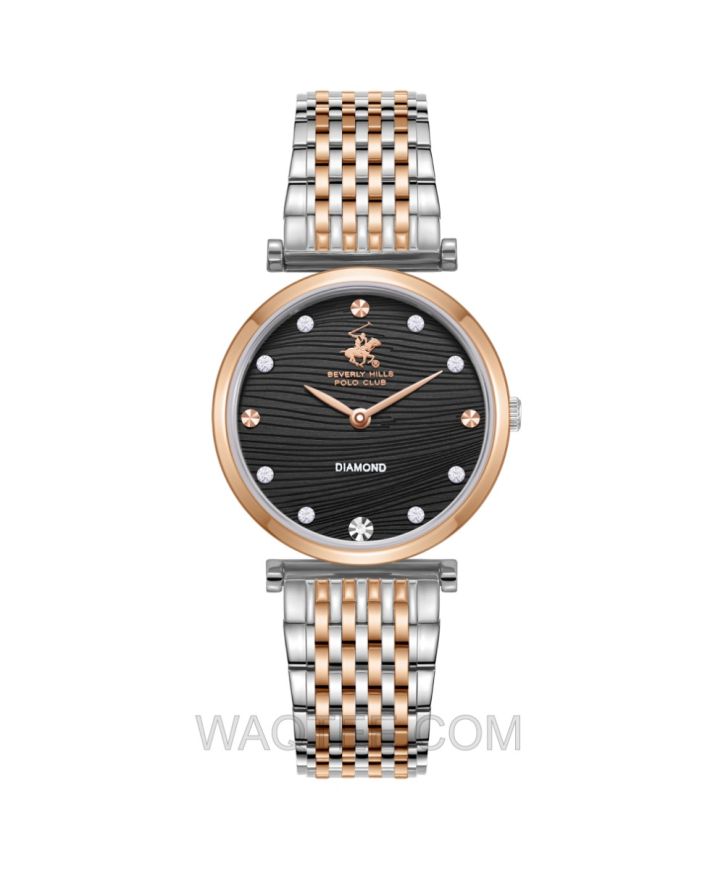 B.H. Polo Club Novara Silver & Rosegold St. Steel Black Dial For Women