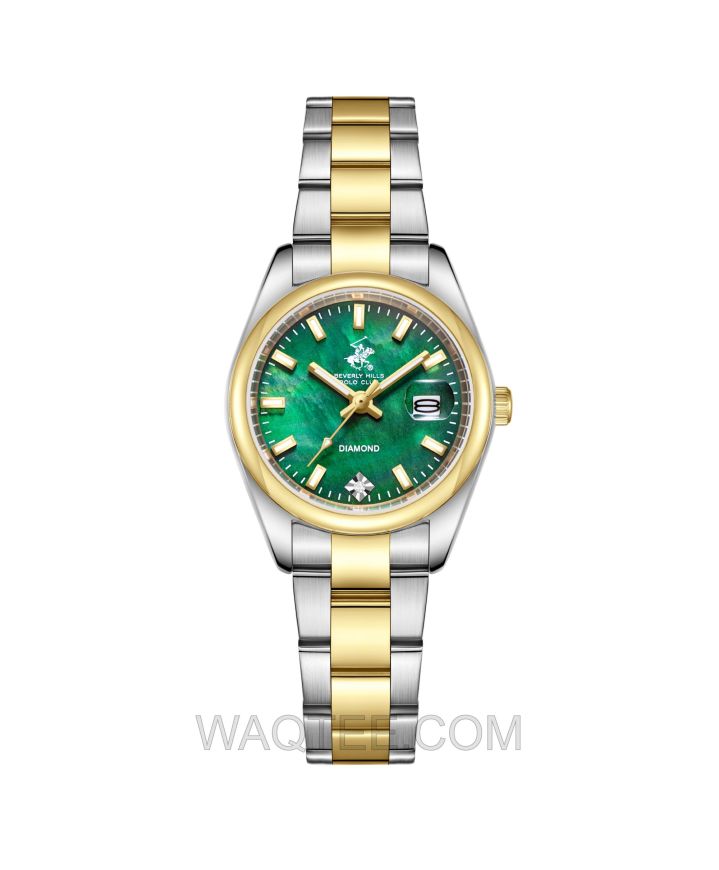 B.H. Polo Club Brisa Silver & Golden Golden St. Steel Green Dial For Women