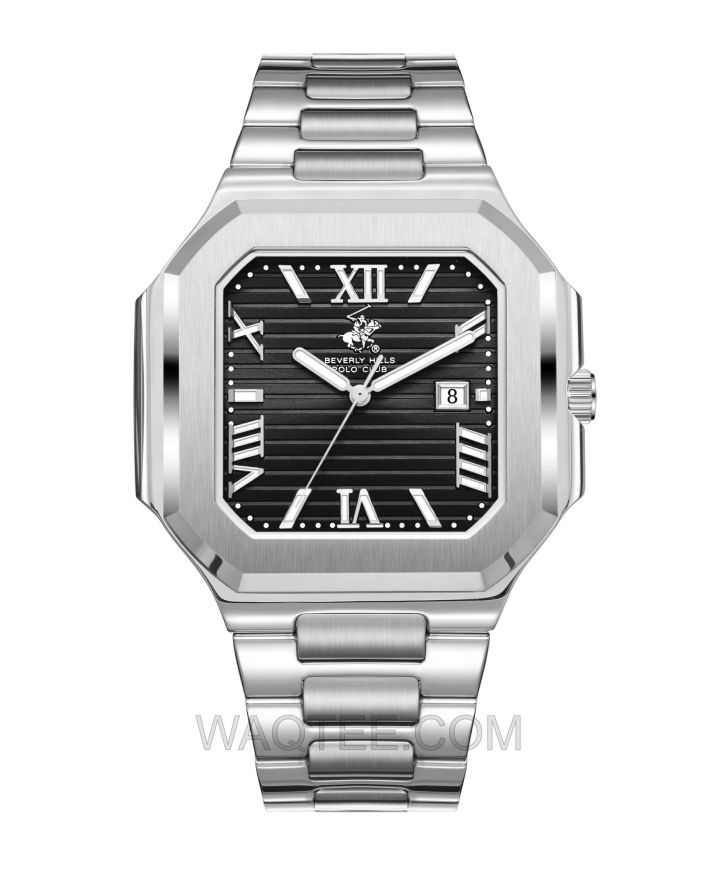 B.H. Polo Club Apex Silver St. Steel Black Dial For Men