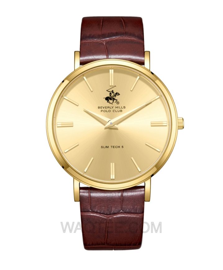 B.H. Polo Club Ryder Brown Leather Golden Dial For Men
