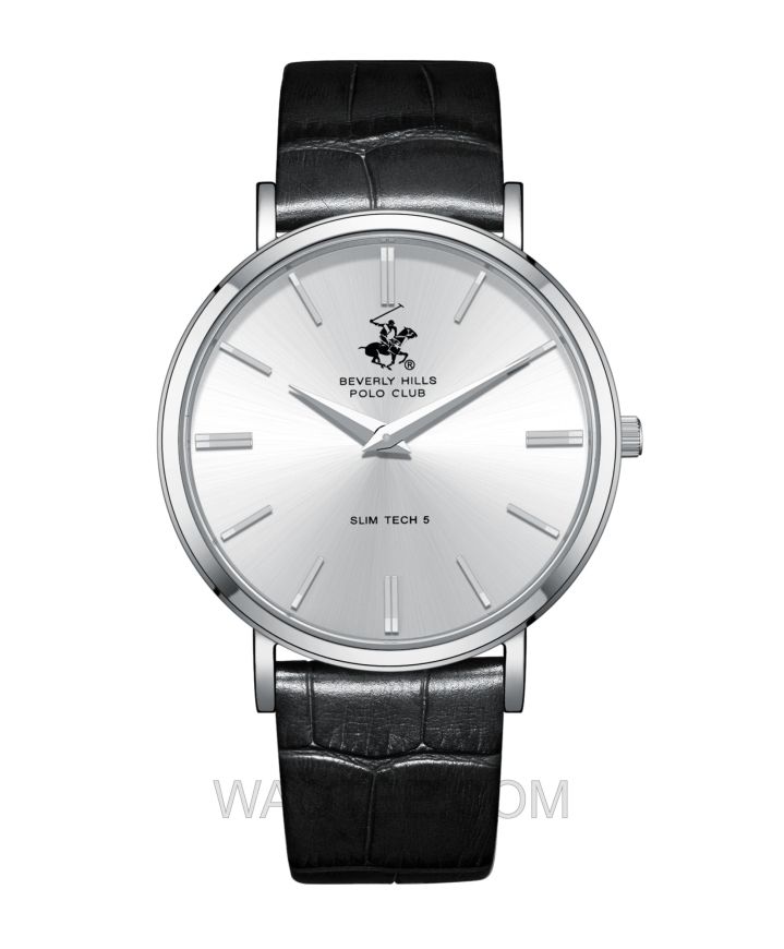 B.H. Polo Club Ryder Black Leather Silver Dial For Men