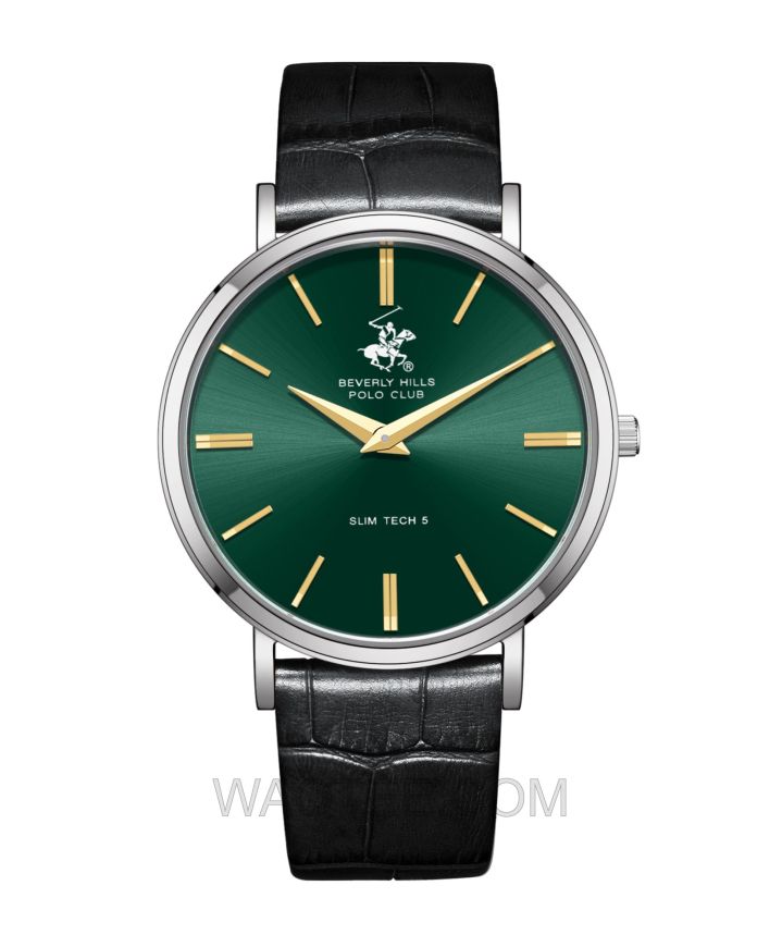 B.H. Polo Club Ryder Black Leather Green Dial For Men