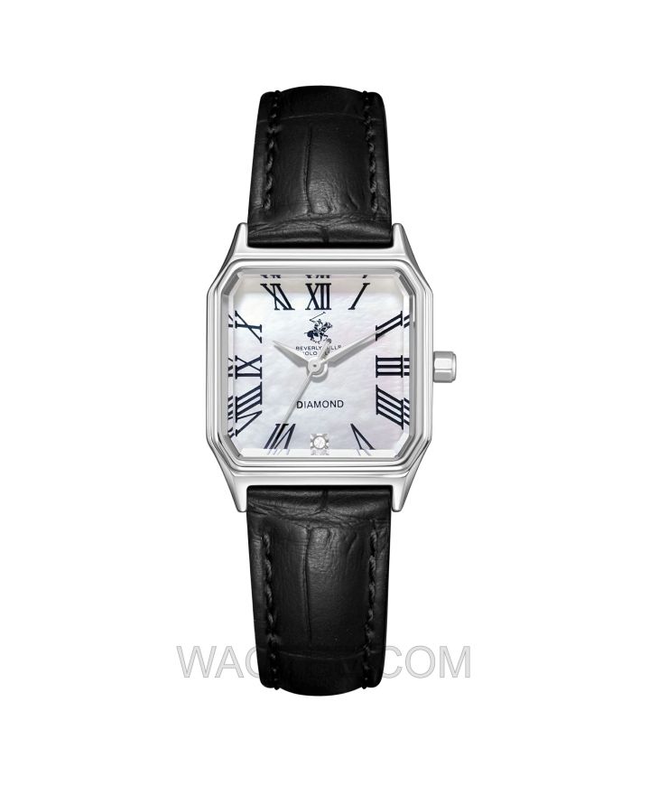 B.H. Polo Club Rosina Black Leather MOP Dial For Women