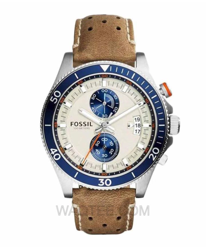 Fossil Wakefield Chronograph Light Brown Leather White Dial For Men 