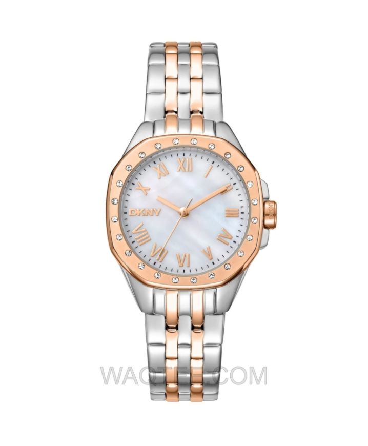 DKNY Brooklyn Mini Silver & Rosegold St. Steel white MOP Dial For Women 
