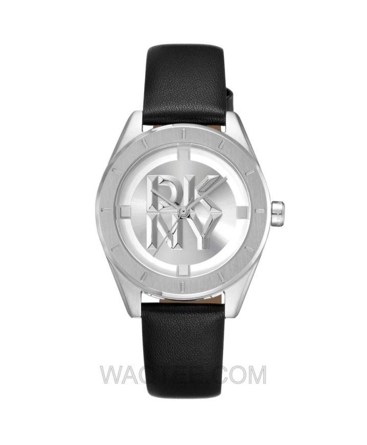 DKNY Chambers Midi Black Leather Silver Dial For Women
