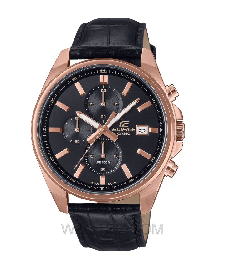 Casio Edifice EFV-610ECL Series Black Leather Black Dial For Men