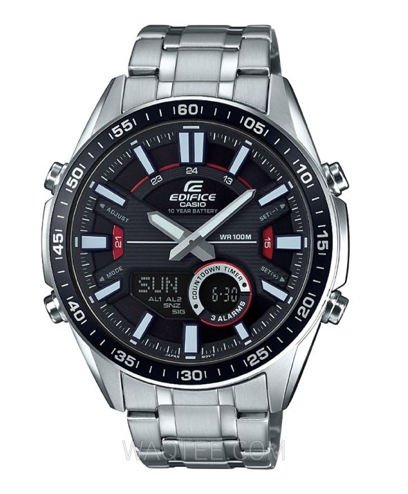 Casio Edifice Count Down Silver St.Steel Black Dial For Men