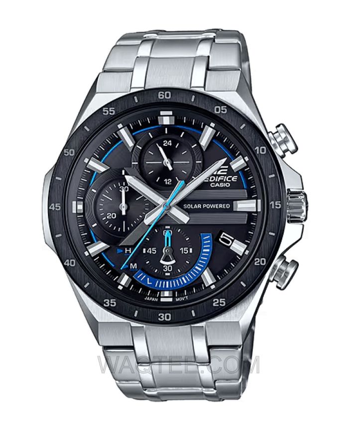 Casio Edifice Solar Powered Silver St. Steel Black Dial For Men