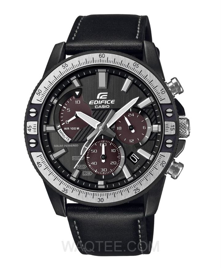 Casio Edifice Solar Powered Black Leather Black Dial For Men