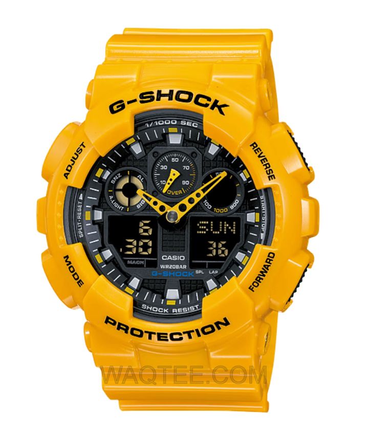 G-Shock GA-100 Series Yellow Rubber Black Dial For Men